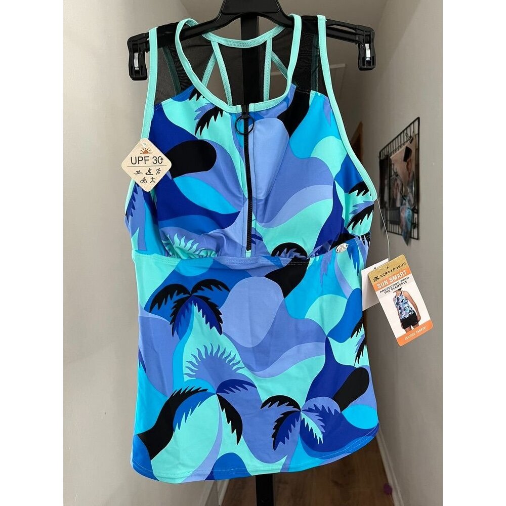 NWT Zeroxposur Womens UPF 30+ Tankini Top XS Eclipse Tropical Print 4-Way Stretc